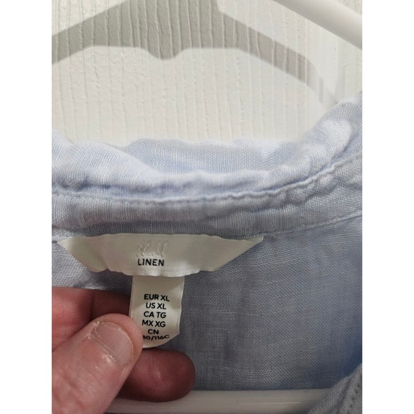 HM Linen Shirt Womens XL Light Blue Long Sleeve Button Down Pocket Top - Picture 2 of 4